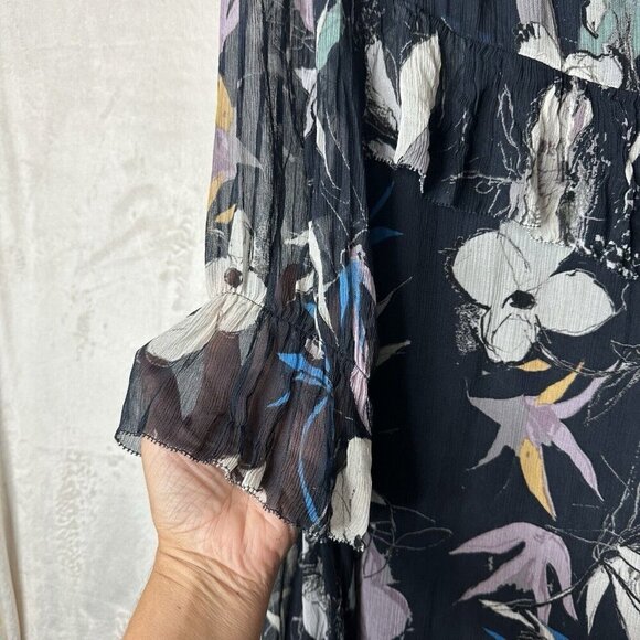 Reiss Dress Sz 12 Navy Floral Carina Spring Whimsigoth Maxi w/ High Front Slit - Picture 11 of 16